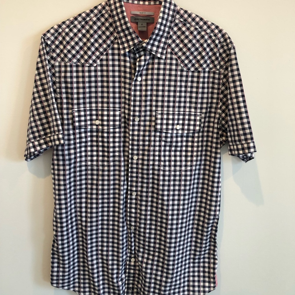 Johnston & Murphy Black and Red Casual Button Down Shirt